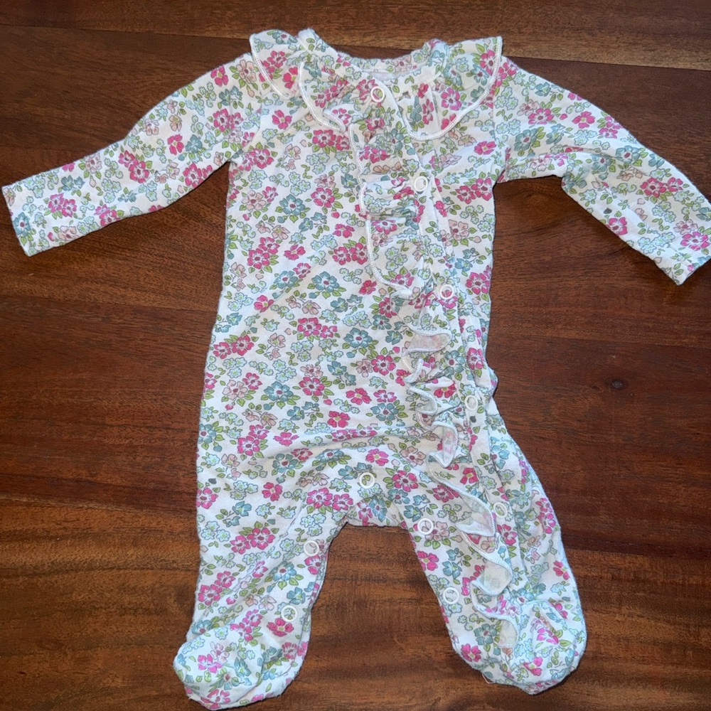 Baby Essentials Pink and Green Floral Footie‎